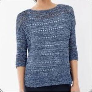J. Jill Pure Jill Indigo Blue Open Knit Beachy Boho Lagenlook Sweater‎ Top Sz LP